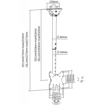 Кронштейн для телевизора Arm Media LCD-1600, до 55 кг, 15-48", потолочный, наклон, чёрный