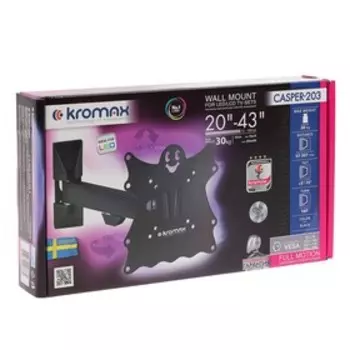 Кронштейн Kromax CASPER-203, для ТВ, наклонно-поворотный, 20-43", 57-307 мм от стены, черный