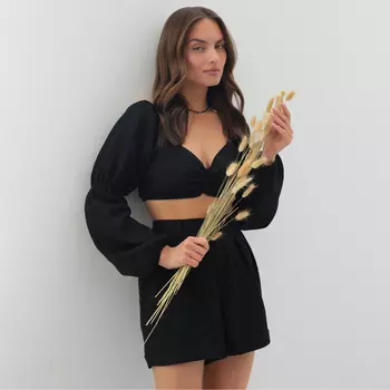 Кроп-топ с длинными рукавами MIST, черный, р-р L