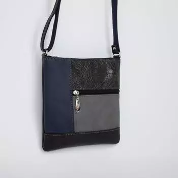 Кросс-боди El Masta на молнии, 2 наружных кармана, длинный ремень, цвет чёрный/синий