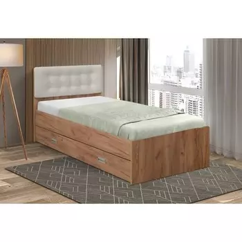 Кровать №6 с ящиками и мягкой головной спинкой, 9001900 мм, велюр 002, цвет дуб крафт