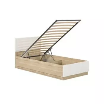 Кровать 90 Линда, 900х2000, с ПМ, Дуб сонома/Белый кож зам