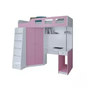 Кровать-чердак «Астра 7», цвет белый / розовый