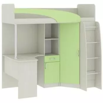 Кровать чердак Карамель 77-01 2000х800 Анкор светлый/Зелёный