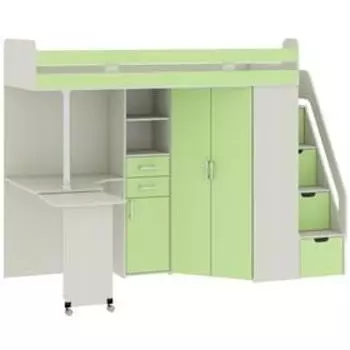 Кровать чердак Карамель 77-03 2000х800 Анкор светлый/Зелёный