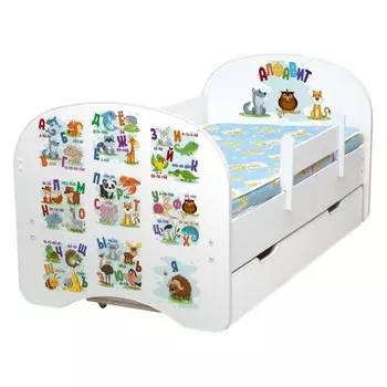 Кровать детская «Алфавит», с фотопечатью, с бортиком, 1 ящик, 8001600 мм, цвет белый