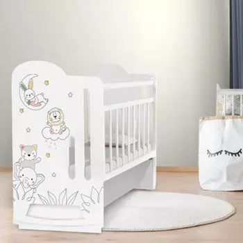Кровать детская колесо-качалка Baby time, с маятником, 1200600, белая, Крошка Я