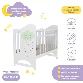 Кровать детская Nicole колесо-качалка (белый) (1200х600 )