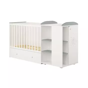 Кровать детская Polini kids French=900, Teddy, с комодом, белый-серая