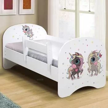 Кровать детская «Радужные единорожки», с фотопечатью, 8001600 мм, без ящика, белая