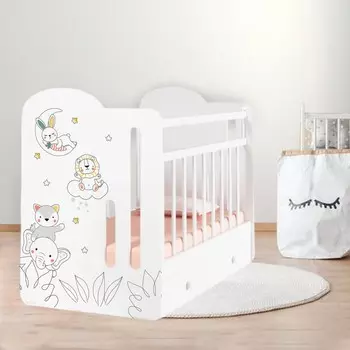 Кровать детская с маятником и ящиком Baby time, 1200600, белая, Крошка Я
