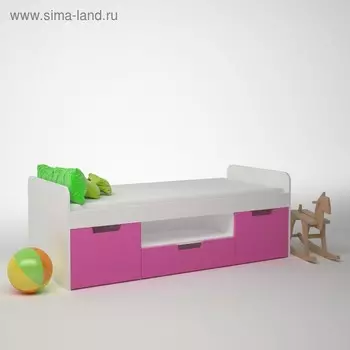 Кровать ДМ-К1-1-3, 1652х600х752 мм, 3 ящика, корпус белый, фасад фуксия