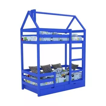 Кровать-домик Skandi, детская, двухъярусная, цвет синий