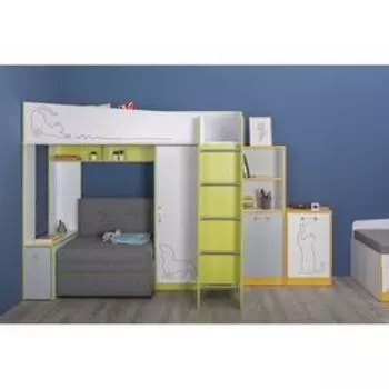 Кровать двухъярусная Альфа 11.20, с/м 1900х800, 1940х1055х1761, лайм зеленый