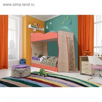 Кровать двухъярусная «Юниор-1.1», 23428701800 мм, ясень шимо светлый / коралл