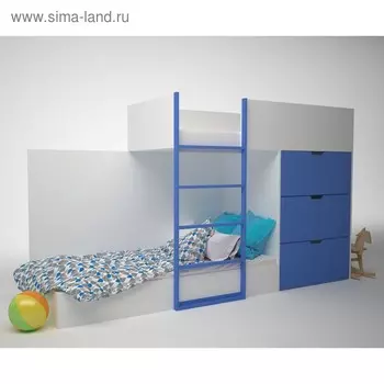 Кровать двухэтажная с комодом ДМ-К2-1-2, 2780х1600х844 мм, корпус белый, фасад синий