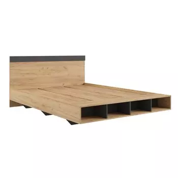 Кровать двуспальная «Линда», с полками, с основанием, спальное место 16002000 мм, цвет дуб крафт золотой/графит