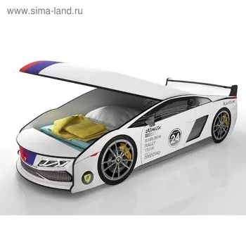 Кровать машина «Ламба белая», матрас, без подсветки