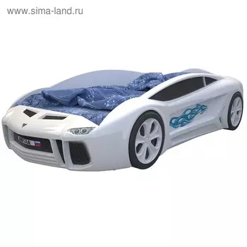 Кровать машина «Ламба Next белая», подсветка дна и фар