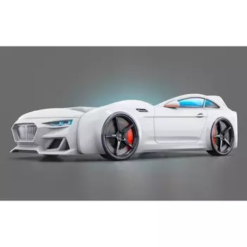 Кровать-машинка Dynamic белая, фары