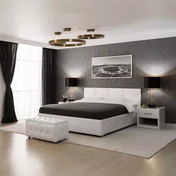 Кровать «Птичье гнездо» без ПМ, 1600 × 2000, встроенное основание, экокожа, взбитые сливки