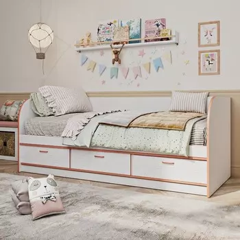 Кровать-тахта «Лада 1», 8002000 мм, фасады МДФ, цвет белый / роза чайная / кромка манго