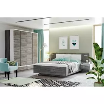 Кровать двуспальная Virginia, с ортопедическим основанием, с мягкой спинкой, 16002000 мм, цвет бум айс/ясень анкор темный