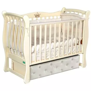 Кроватка Ariel Elegance Premium, мягкий фасад, автостенка, маятник, цвет слоновая кость