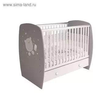 Кроватка детская Polini kids French 710, Teddy, с ящиком, цвет белый-серый