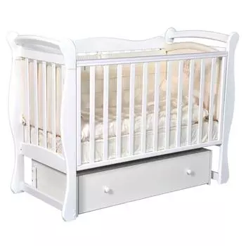 Кроватка детская Viola 1, автостенка, ящик, универсальный маятник, цвет белый