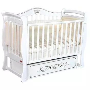 Кроватка Diana, автостенка, ящик, универсальный маятник, цвет белый