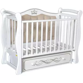 Кроватка Isabella, мягкая спинка, автостенка, ящик, универсальный маятник, цвет белый