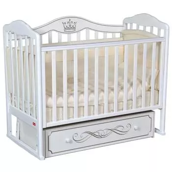 Кроватка Stephania Elegance, автостенка, универсальный маятник, ящик, цвет белый