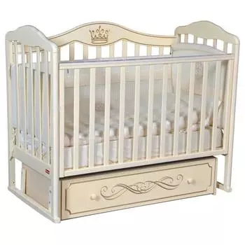 Кроватка Stephania Elegance, автостенка, универсальный маятник, ящик, цвет слоновая кость