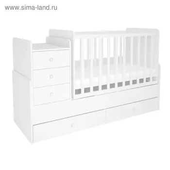 Кроватка-трансформер Polini kids Simple 1100 с комодом пеленальным, цвет белый