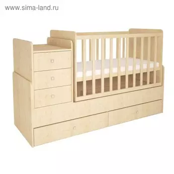 Кроватка-трансформер Polini kids Simple 1100 с комодом пеленальным, цвет натуральный