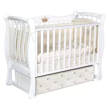 Кроватка Viana Elegance Premium, мягкий фасад, автостенка, ящик, маятник, цвет белый