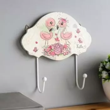 Крючки декоративные дерево "Фламинго мультяшные с цветами" МИКС 17х17х4,5 см
