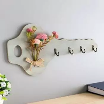 Крючки декоративные дерево "Ключик с букетом цветов" 16,5х34х2,5 см
