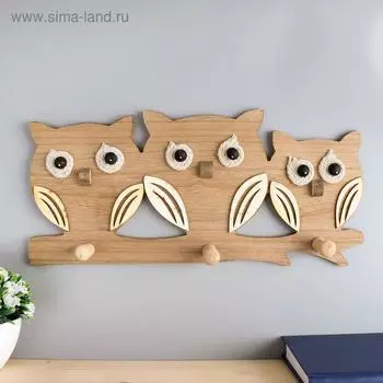 Крючки декоративные дерево "Совы очковые на ветке" 18,5х39,5х4,7 см