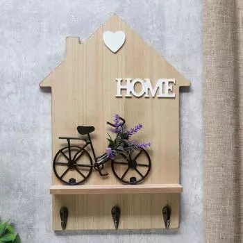 Крючки декоративные дерево "Велосипед с лавандой у дома" 34х24х4,2 см МИКС