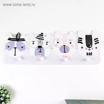 Крючки декоративные дерево "Зверята" голубые18х50х4,5 см