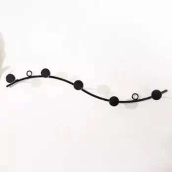 Крючки декоративные металл "Волна с точками" чёрный 6х40 см