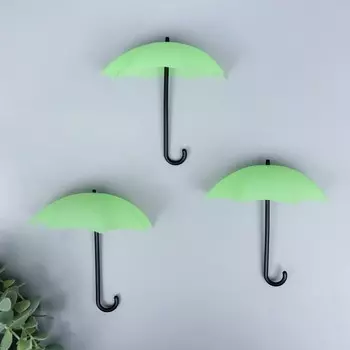 Крючки декоративные пластик светяся в темноте "Зонтики" набор 3 шт 12х7х11,5 см МИКС