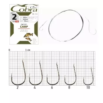 Крючки с поводком Cobra CARP 70cm, 0,24mm, разм.2, 10шт.