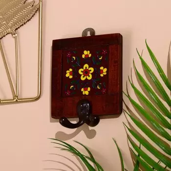 Крючок "Цветы" 10,5*1,5*11,5см, дерево, микс