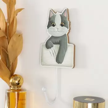 Крючок декоративный дерево "Котик-царапка" 8х12 см