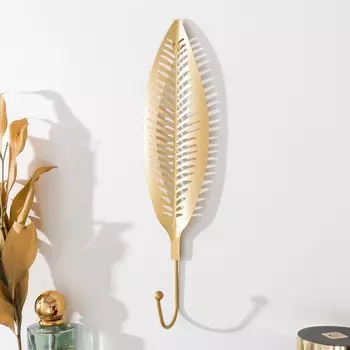 Крючок декоративный "Лист с прожилками" золотой 27,5х8 см