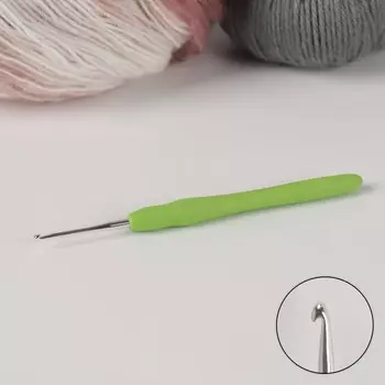 Крючок для вязания, с силиконовой ручкой, d=2 мм, 14 см, зелёный
