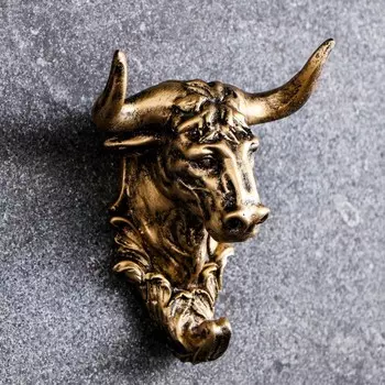 Крючок декоративный «Бык», декор настенный под бронзу, 71012 см